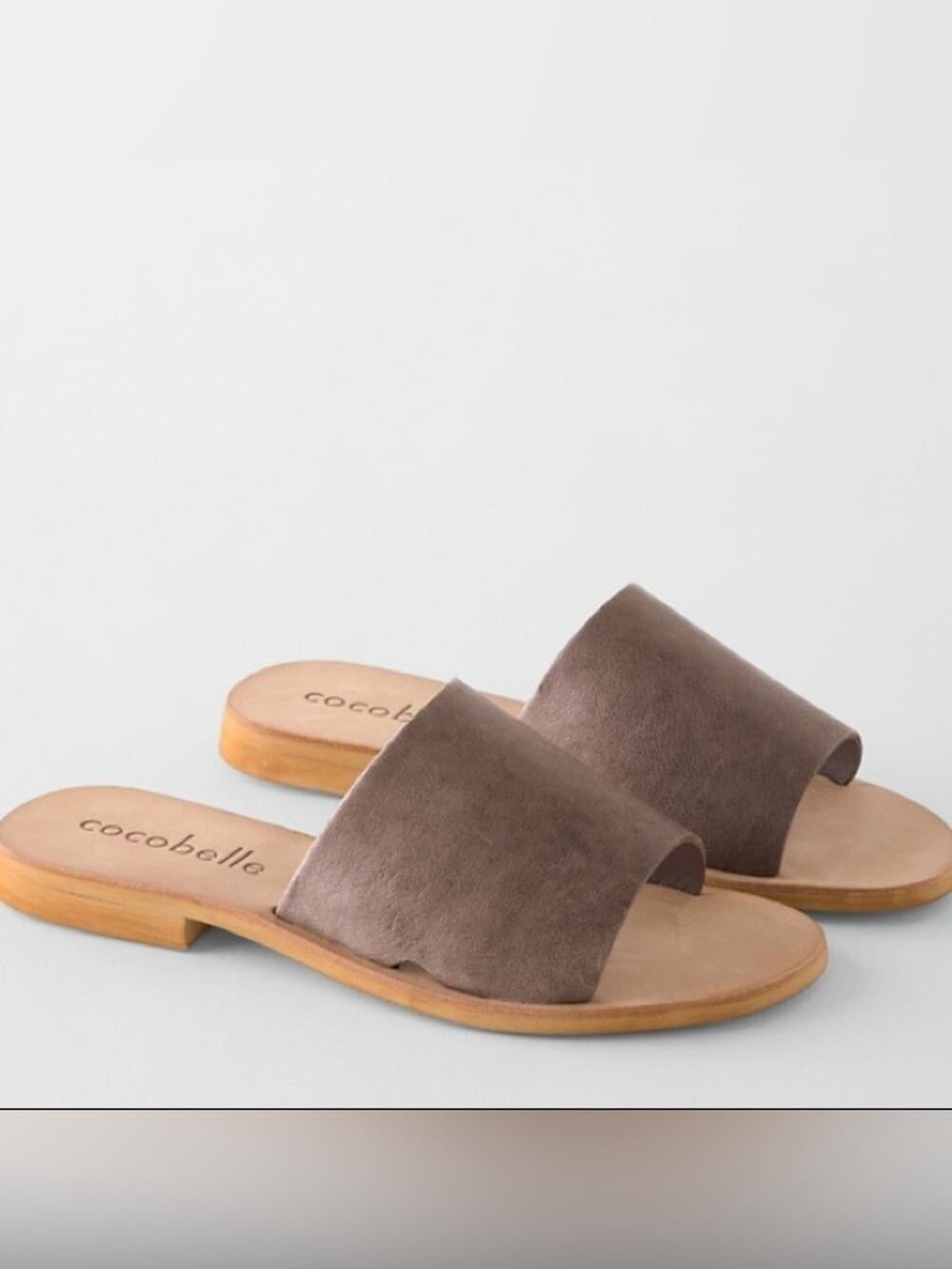 Cocobelle Bhea Taupe Gray Leather Slide Sandals Size 7.5